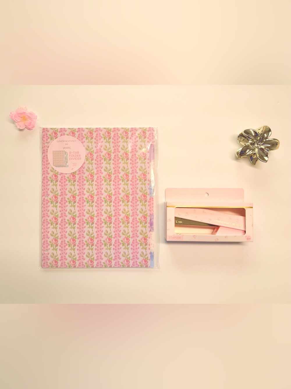💐 Love Shack Fancy x Target Pink Floral Folder Divider and Stapler Bundle